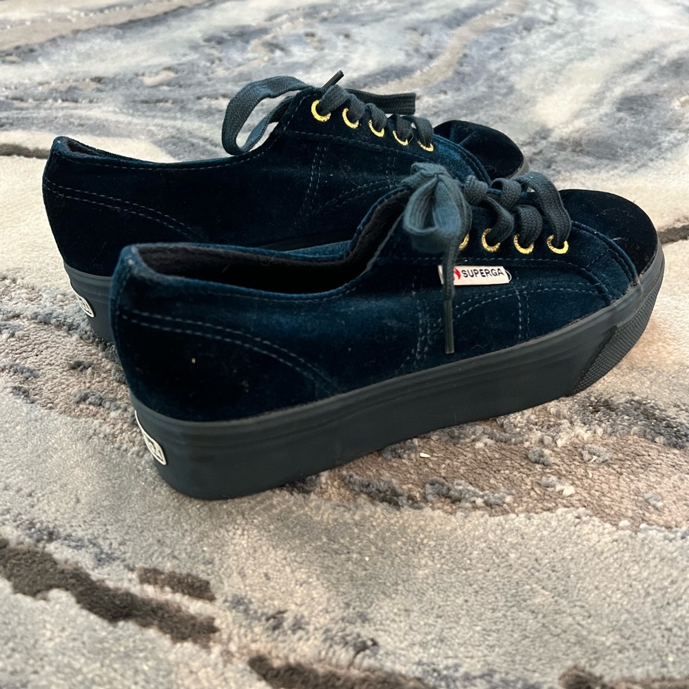 Superga Blue Velvet Platform Shoes Women’s Size 6